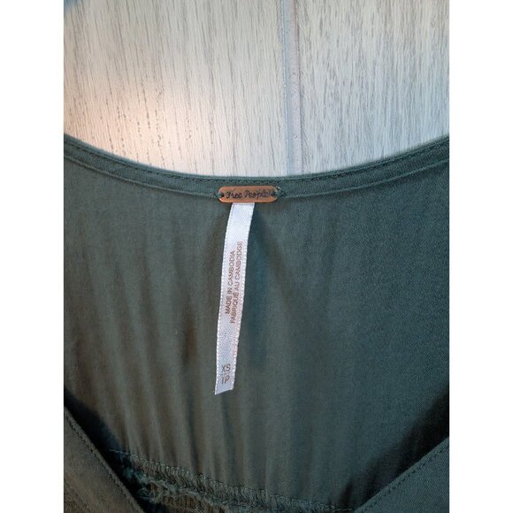 Women's Free People Highland Shirt Dark Green Size XS Trapeze Boho - Picture 4 of 6